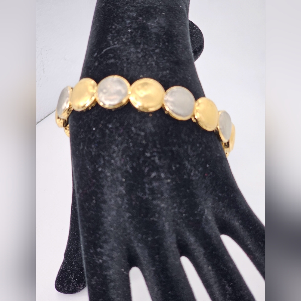 Rustic Cuff Brass and Silver Toned Hammered Bracelet